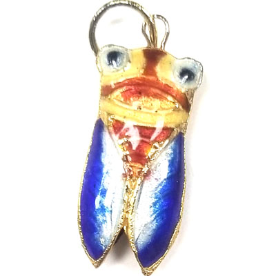 ENAMEL CICADA 13X29MM BLUE